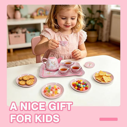 Tea Party Set for Little Girls, Pretend Tin Teapot Set - Image 8