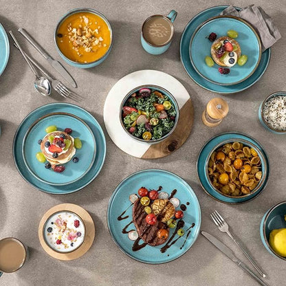 Henten Home Ceramic Cereal Bowl Set, 26 OZ Noodle Bowls Set of 4, Porcelain Salad Bowls for Kitchen, Reactive Glaze Serving Soup Bowls for Ramen, Oatmeal, Microwave Safe (Aqua)