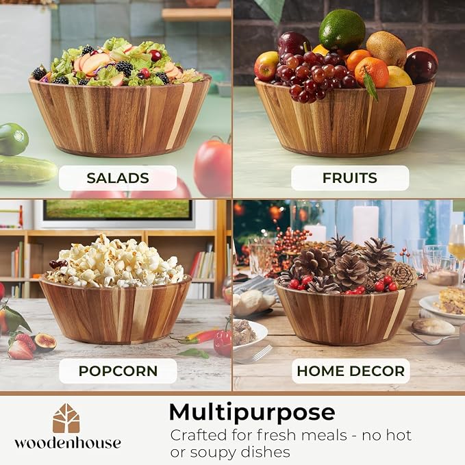 Wooden Salad Bowl, Durable & Stylish Natural Dining Accessory – Elegant Design - Image 3