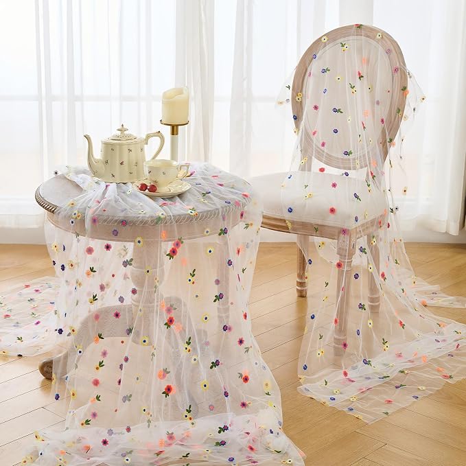 BINBE 6pcs Ivory Daisy Spring Table Runner Embroidery Gauze 10FT Florals - Image 5