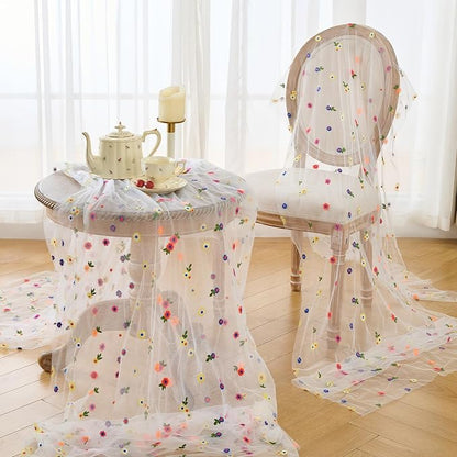 BINBE 6pcs Ivory Daisy Spring Table Runner Embroidery Gauze 10FT Florals - Image 5