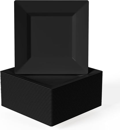Exquisite Mini Disposable Appetizer Plates - 100 Pack 4.5 In. x 4.5 In. Black Plastic Dessert Plates - Elegant Design for Weddings, Birthdays, and Formal Parties - Stackable and Convenient - BPA Free
