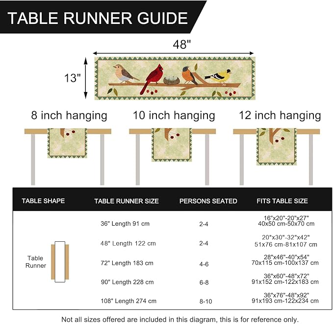Seliem Summer Birds Tree Branches Table Runner, Cardinal Home Kitchen | Dining - Image 7