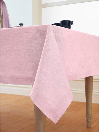 Solino Home Linen Tablecloth 60 x 132 Inch - 100% Pure Linen Bubblegum Pink Table Cloth for Rectangle Tables - Athena, Machine Washable Tablecloth for Valentines, Spring, Easter