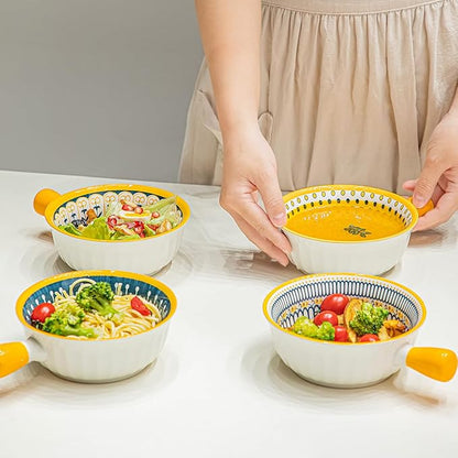 Yeacccng Soup Bowls with Handles, 23 Oz French Onion Soup Bowls Set of 4, Ceramic Soup Bowl for Kitchen, Oven/Microwave Bowls, 6 Inch Ceramic Soup Crocks, Cute Bowls, Scratch-Resistant, Lead-Free