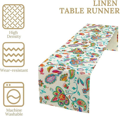 Paisley Table Runner, Watercolor Floral Oriental Indian Traditional Tulips - Image 4