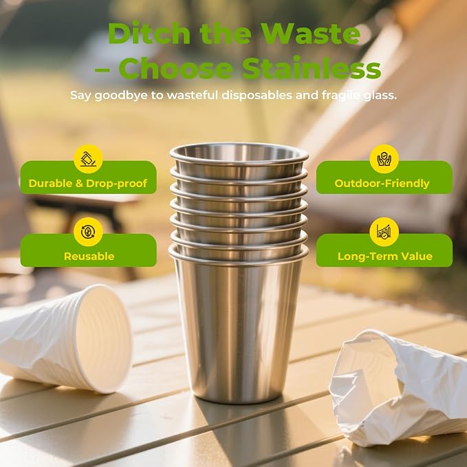 12oz Stainless Steel Pint Cups, Stackable Metal Drinking Glasses | Stainless - Image 5