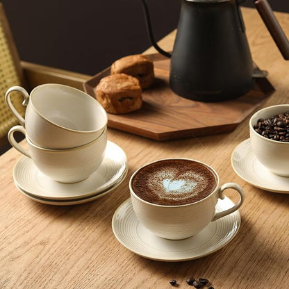 12Oz Coffee Cups with Saucers, Ceramic Espresso Cup Set of 4, Cappuccino Cups - Image 5
