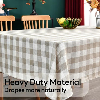 Gingham Tablecloth Rectangle Table Cloth Heavy Duty Cotton Checkered Table Cover for Spring Picnic Kitchen Dining(C-Beige, 52x86 inch)
