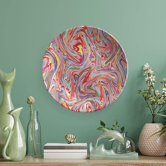 Ceramic Plates, Abstract Decorative Ceramic Plates, Mix of Colors Messy Dirty Look Artistic, 8 Inch, for Dining, Parties, Wedding, Multicolor