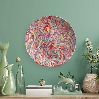 Ceramic Plates, Abstract Decorative Ceramic Plates, Mix of Colors Messy Dirty Look Artistic, 8 Inch, for Dining, Parties, Wedding, Multicolor