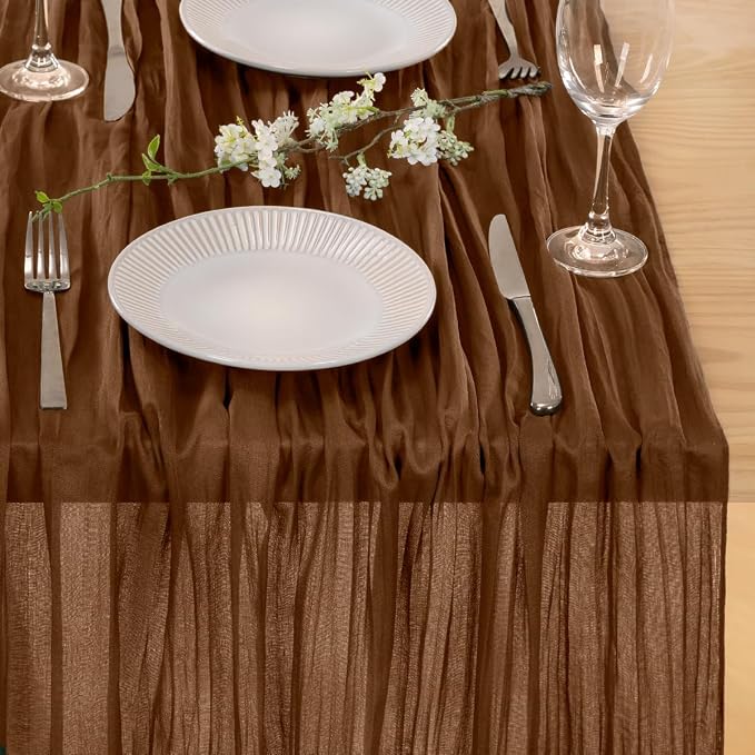 Brown Gauze Cheesecloth Table Runner 10ft Neutral Home Decor | Lightweight - Image 6