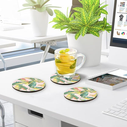 Tropical Banana Leaf Round Coaster 4 Pcs Cork Placemats Hot Pads - Image 7