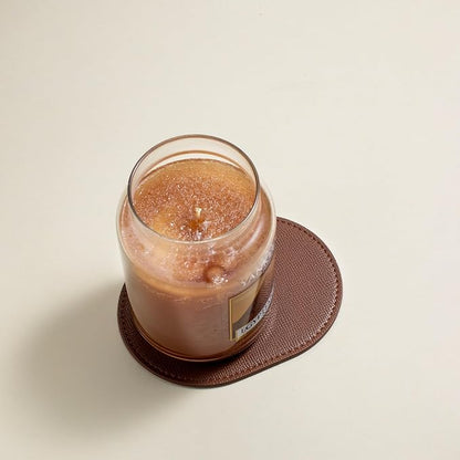 OLETHA Aesthetic Oval Drink Coasters, Tan | Faux leather coasters by OLETHAD%C3%A9cor