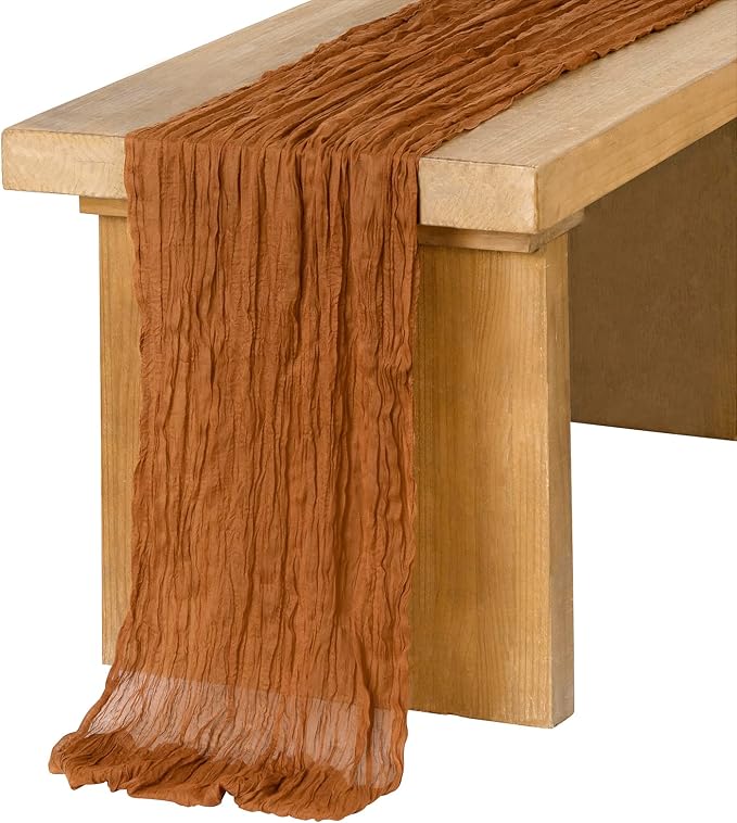 Ling's Moment Terracotta Cheesecloth Table Runner, 120 Inch, Burnt Orange | 10FT by LingsMoment