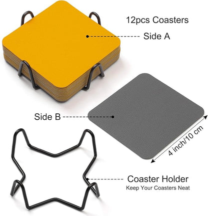 Myir JUN Coasters Glass Coasters Set of 12 4 inch Double Sided Faux Leather - Image 5