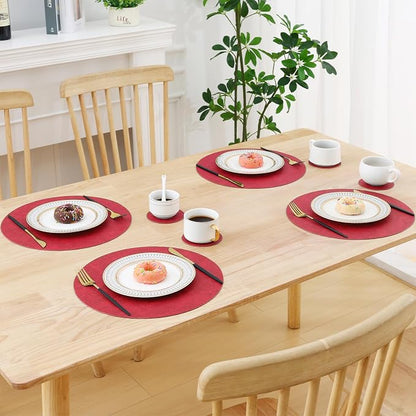 Homaxy Round Faux Leather Placemats and Coasters, Wipeable Place Mats, - Image 7