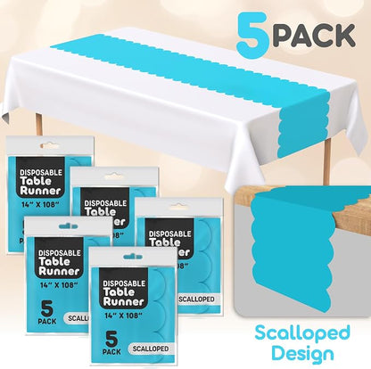 Turquoise Scallop Table Runner, Disposable Plastic, 5 Pack - Image 2