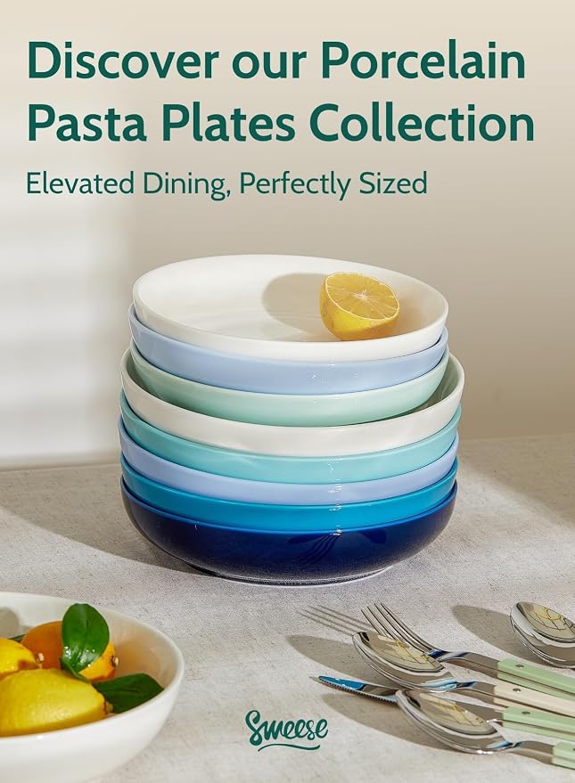 Sweese Pasta Bowls, 30 Ounce Salad Serving Bowls Set of 6, 8.4 Inch Porcelain - Image 9