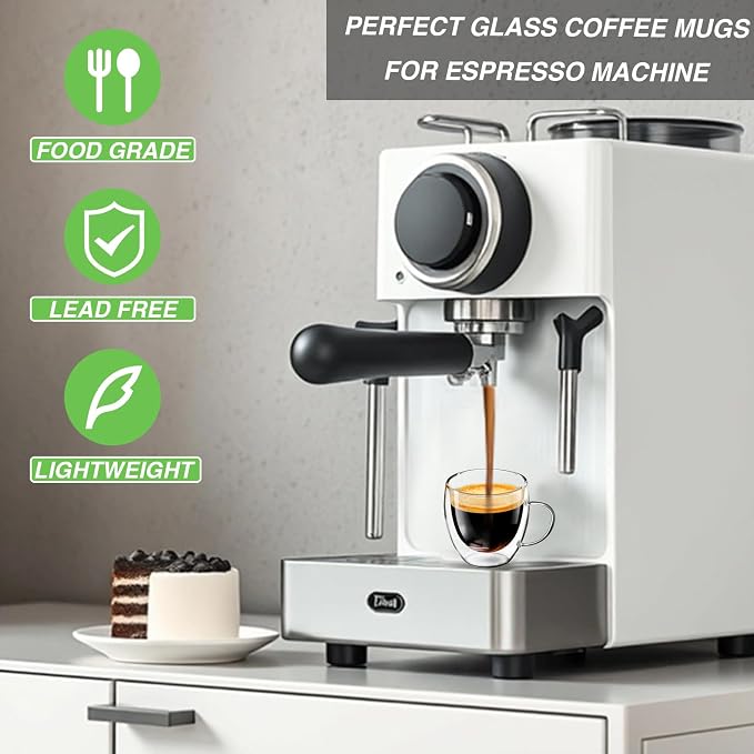 Espresso Cups Set of 4, 5oz Espresso Shot Glass Double Walled Coffee Cups | - Image 3