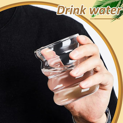 Cunhill 2 Pcs Wave Glass Cup 10 oz Ribbed Bubble Drinking Glassware Creative - Image 6