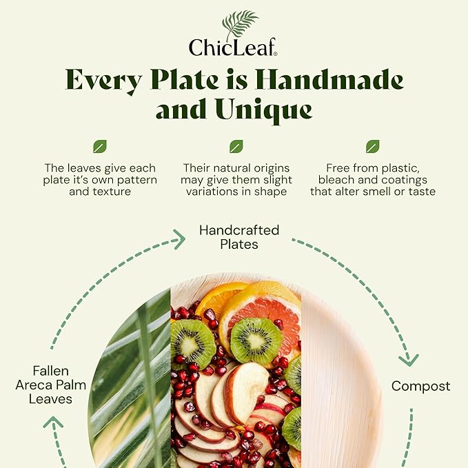 Chic Leaf Palm Leaf Plates - 6" Pack of 50 - Eco-Friendly Compostable Plate - Versatile Appetizer Dish Winter Cozy Dinner Family Meal, Romantic Date Night Essentials
