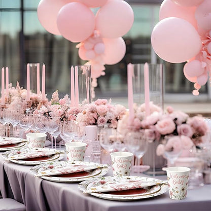 Pickmesh 250 Pcs Pink Floral Baby Shower Party Supplies Decorations Serve 50 - Image 5