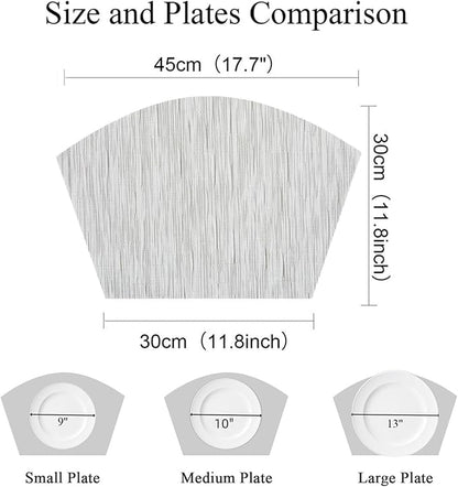 SHACOS Small Round Table Placemats Wedge Placemat Set of 4 Non Slip Heat Resistant Woven Vinyl Table Mats Wipe Clean Indoor Outdoor (4, Gray White)