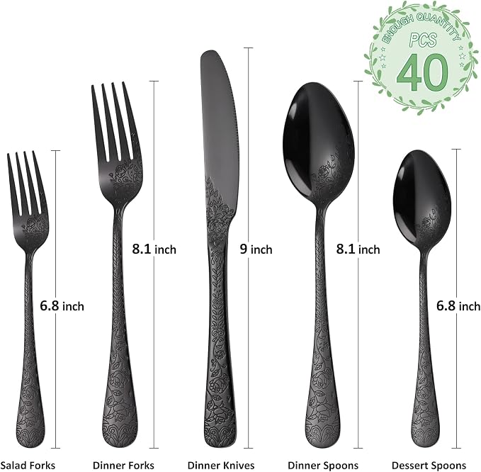 40-Piece Unique Silverware Set, OIULO Embossed Pattern Flatware Set - Image 2