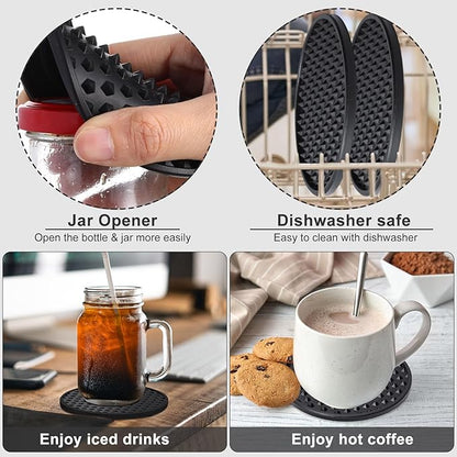 Eccliy 60 Pack Silicone Coasters for Drinks Nonslip Silicone Drink Coasters Cold Hot Heat Resistant for Table Tabletop Coffee Bar (Black)