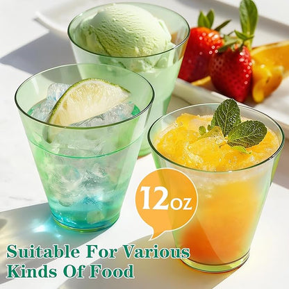 Glowserve 50 Pack 12 oz Green Disposable Plastic Cups Cocktail Glasses | Cold - Image 6