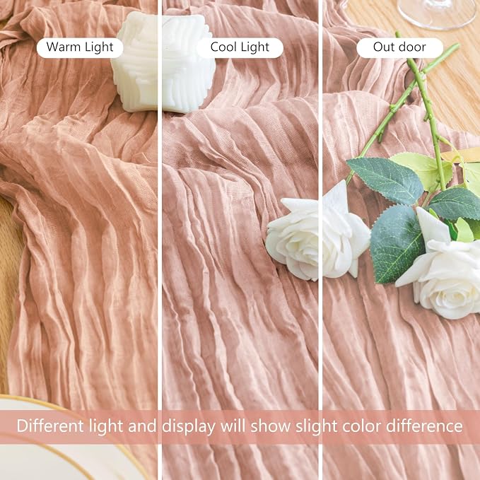 Cheesecloth Table Runner 10FT 3Pcs Dusty Pink Boho Gauze Sheer Runners | Cheese - Image 5