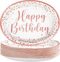 Grencian 50Pcs Pink Rose Gold Birthday Plates 10" x 12.5" Oval Paper Plates Disposable 400GSM Oval Paper Tableware Pink Dots Dinnerware for Girls Women Rose Gold Birthday Party Decorations