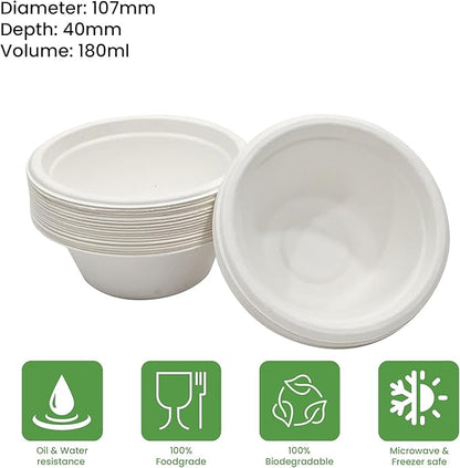 6 oz. Compostable Bowls [100-Pack] – Eco-Conscious Soup Bowls Made from Sugarcane Bagasse Fiber – Heavy-Duty, Microwave & Refrigerator Safe – Ideal for Parties, Snacks & Everyday Meals (6 oz [160ml])