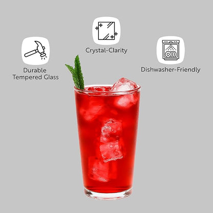 Restaurantware Sumi 19 Ounce Beverage Glasses Set of 6 Fine-Blown Large Drinking Glasses - Tempered Glass Water Glasses Water Juices Or Sodas For Restaurants or Homes