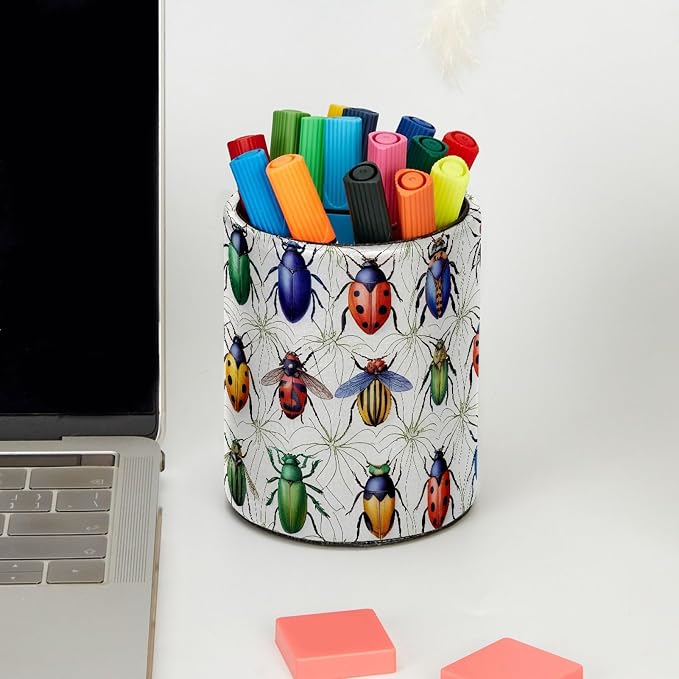 Leather Pen Holder for Desk, Beetle Pencil Cup Pen Organizer Makeup Brush - Image 5