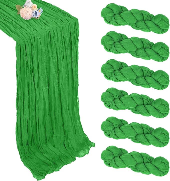 6 Pack Green Cheesecloth Table Runner 35 x 120 Inch | Boho Gauze Cheese Cloth by Pepmily