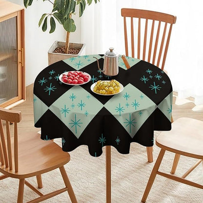 Retro Bohemian Mid Century Round Tablecloth, Abstract Modern Geometric Mid Century Tablecloth for Home Party Dining Room Kitchen Decor 36Inch(90cm)