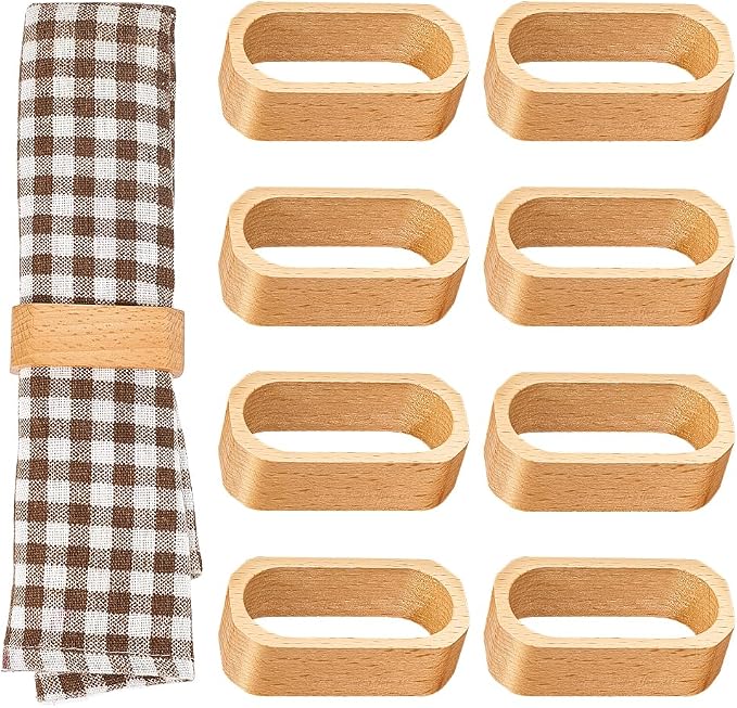 Wooden Napkin Rings Set of 8 for Wedding Party Dinning Table Decor Cloth Napkin - Image 5