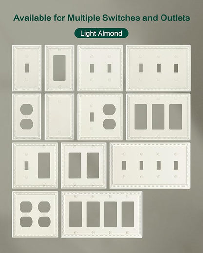 2-Pack Triple Decorator Outlet Cover Plate, Light Almond Pearls Decorative Switch Plates Covers, Metal Wall Plates for Electrical Outlets, Receptacle, GFCI Outlet, Dimmer Switch