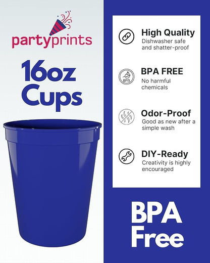 PartyPrints 10 Pack 16 oz Royal Blue Reusable Blank Plastic Cups, Stadium Cups - Image 2