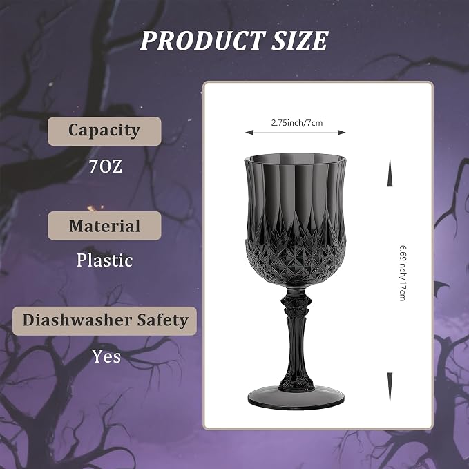 7OZ Plastic Wine Glasses, Reusable Vintage Goblets Unbreakable Drinking Glasses - Image 2