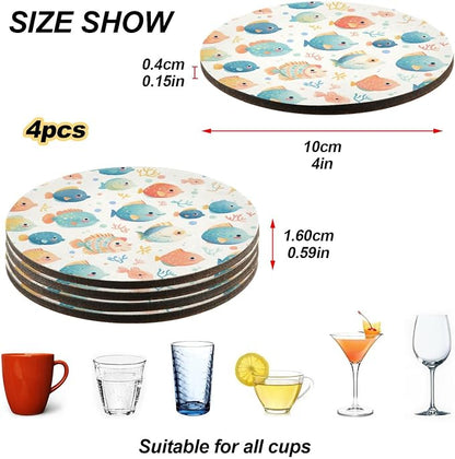 Puffer Hawaiian Fish and Seaweed Set of 4 Absorbent Drink Coaster Heat - Image 4