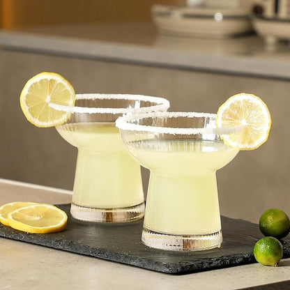 Lysenn Stemless Margarita Glasses Set of 4 - Elegant Vertical Stripes Cocktail Glasses – Premium Hand Blown Glassware for Martini and Mixed Drinks – 10 oz