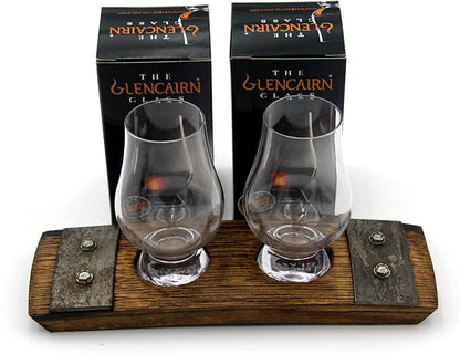 Premium 2 glass whiskey flight/Whiskey coaster/Crystal glass holder/Bar Decor/Barerl-Art (With Crystal Glasses)