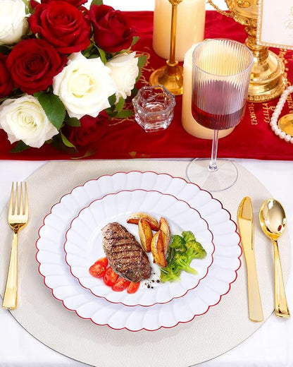 YOUBET 60PCS Red Scalloped Plastic Plates - Image 7