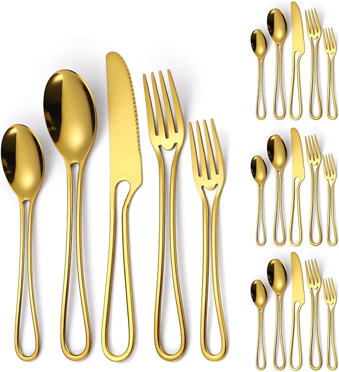 Gold Silverware Hollow 20 Piece Flatware Set by A%C2%B7HOUSEWARE
