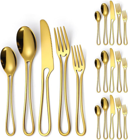 Gold Silverware Hollow 20 Piece Flatware Set by A%C2%B7HOUSEWARE