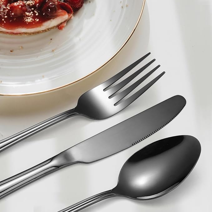 20 Pieces Black Flatware Set for 4 Silverware Stainless Steel Cutlery Luxury - Image 5
