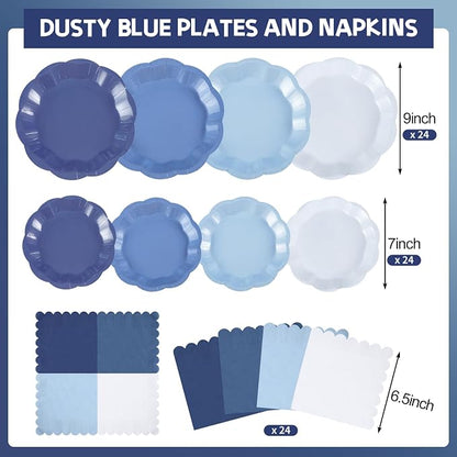 NatNarr Dusty Blue Party Plates And Napkins Set, 24 Guests, 4-Tone Gradient Blue - Image 2